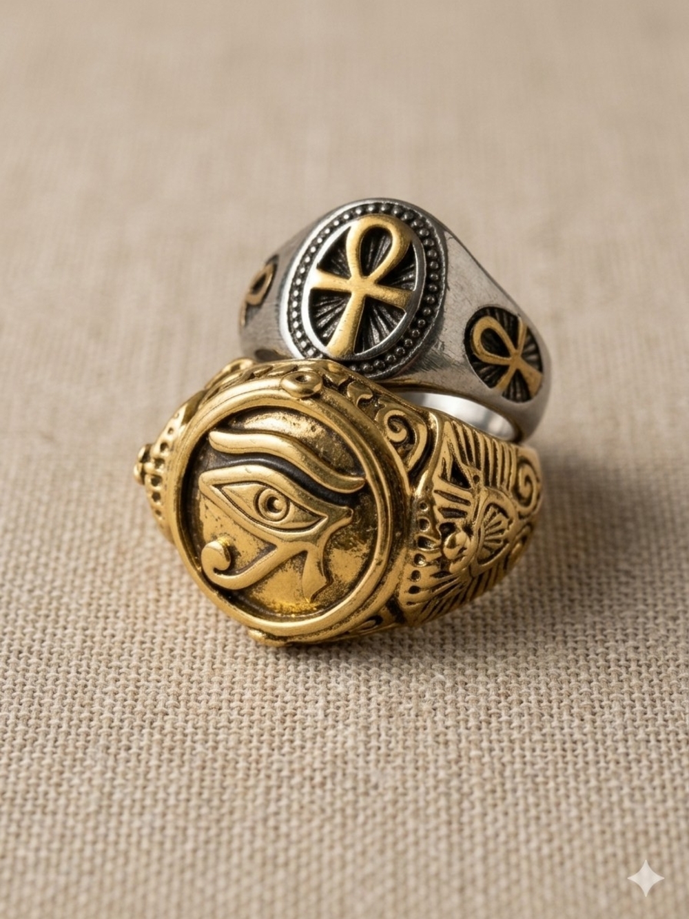 Gold and Silver Egyptian Eye Stackable Signet Rings Men's Size 10